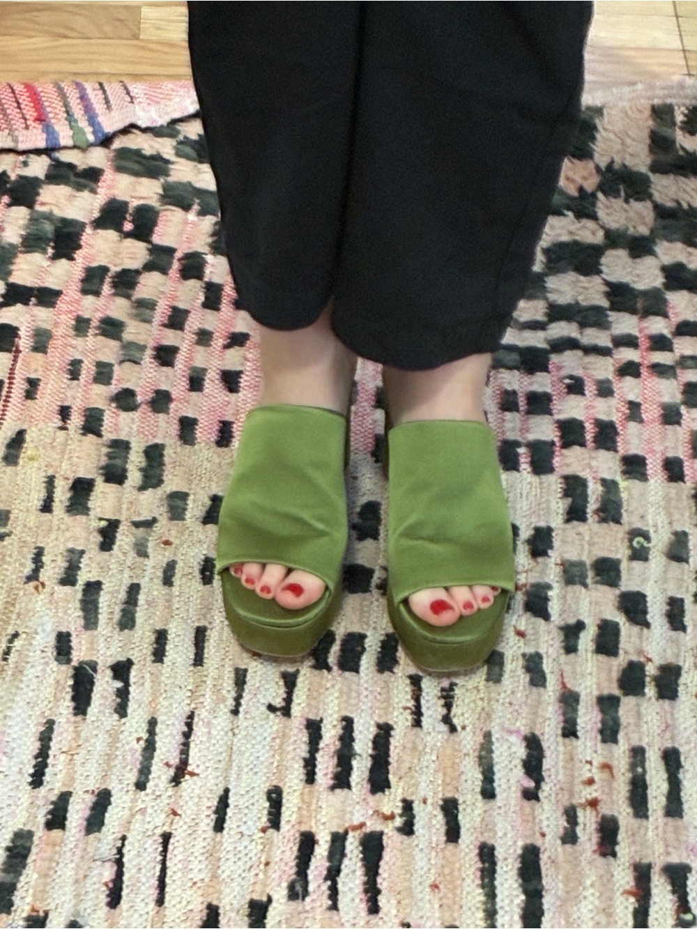 Zara Olive Green Slide Platform Sandals